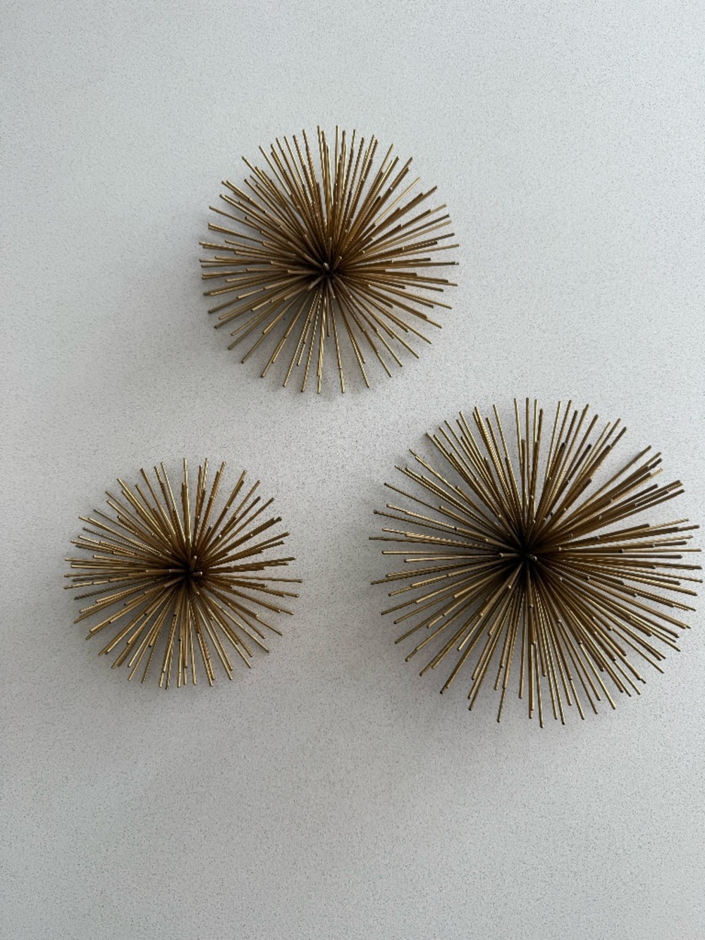 Gold Metal Starburst Wall Decor Set of 3 Mid Century Modern Sculpture Art